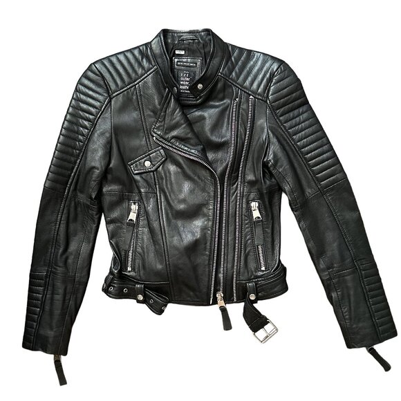 ZARA Trafaluc Women's Black Leather Moto Jacket – Size XS - Picture 1 of 10